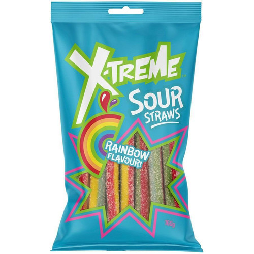 Xtreme Rainbow Sour Straws 150g