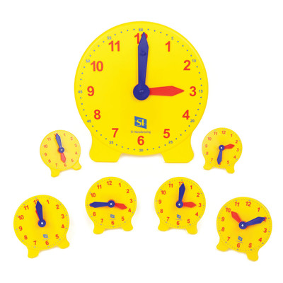 Classic Geared Yellow Classroom Clock Set - 1 Teacher and 24 Student
