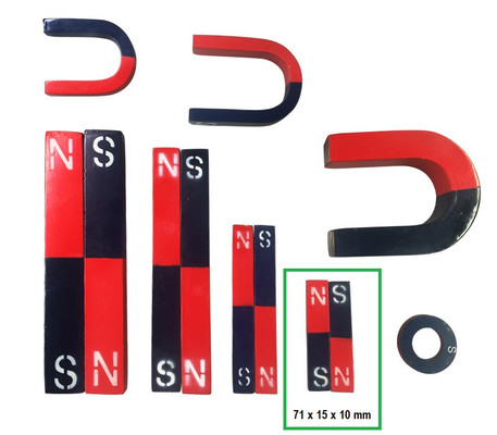 Bar Magnets, Steel, Painted Red & Blue, 71 x 15 x 10 mm, Pack of 2