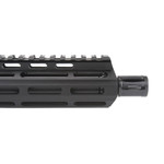 Close-up of 7" M-LOK handguard and A2 flash hider on AR-9 9mm upper