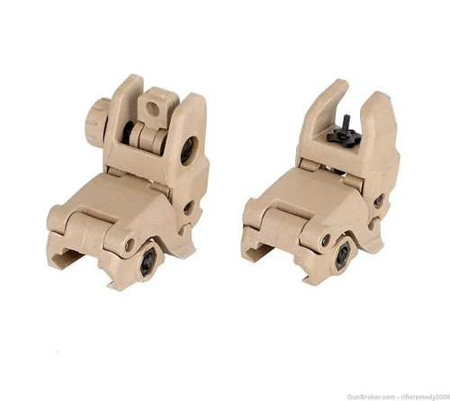 Tan Polymer AR15 Flip Up Sights Front Sight Post Rear FDE