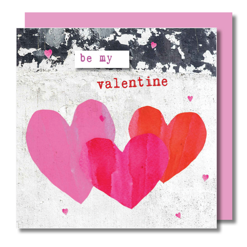 Valentines Day Greeting Card - Be Mine hearts trio - Gloss Finish - Blank Inside
