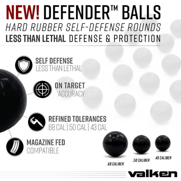 Valken Defender .43 cal Rubber Balls - 25rd