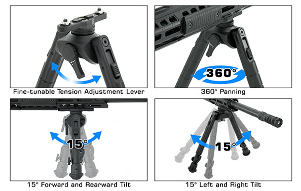 UTG Recon 360 TL Bipod - Cent Ht: 5.5"- 7.0" - M-LOK