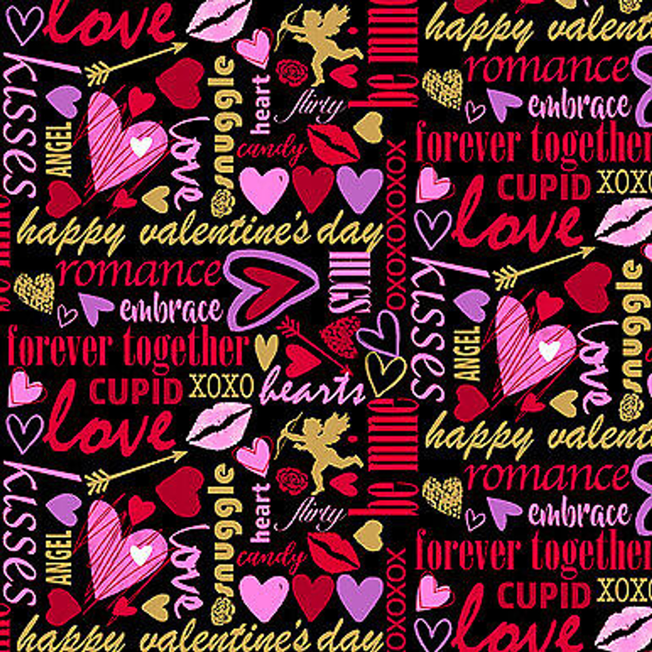 Valentine Lingo - Sweethearts Collections - Black Cotton Fabric by QT  Fabrics