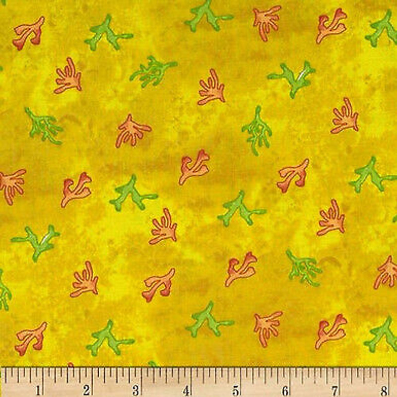 Sea Shanty Seaweed Yellow Cotton Fabric by Clothworks
