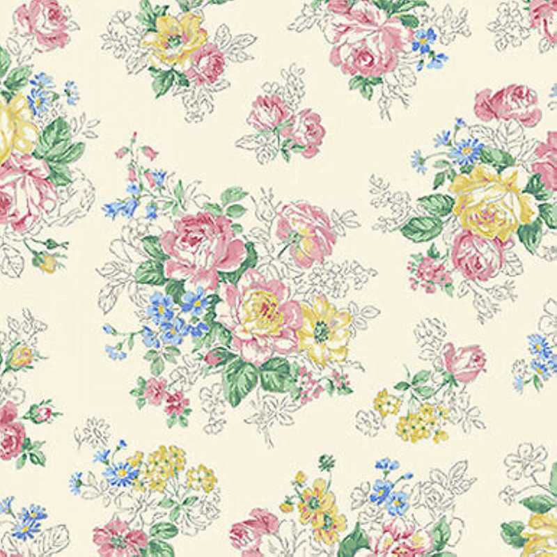 Quilt Gate Ecru Blooming Rose Sm Bouquet Cotton Fabric