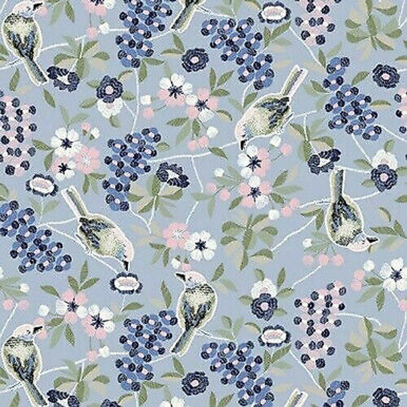 Serenade - Periwinkle Bird Song - Blue Cotton Fabric by Windham Fabrics