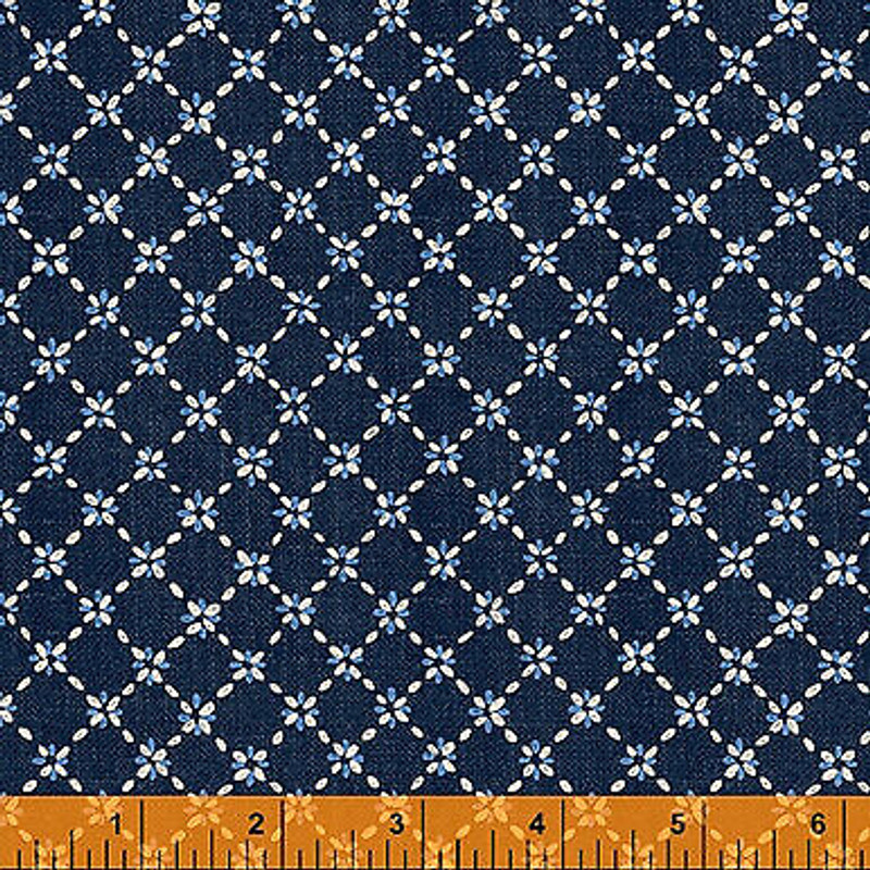 Blue Floral Lattice Sashiklo by Whistler Studios CottonFabric by Windham Fabrics