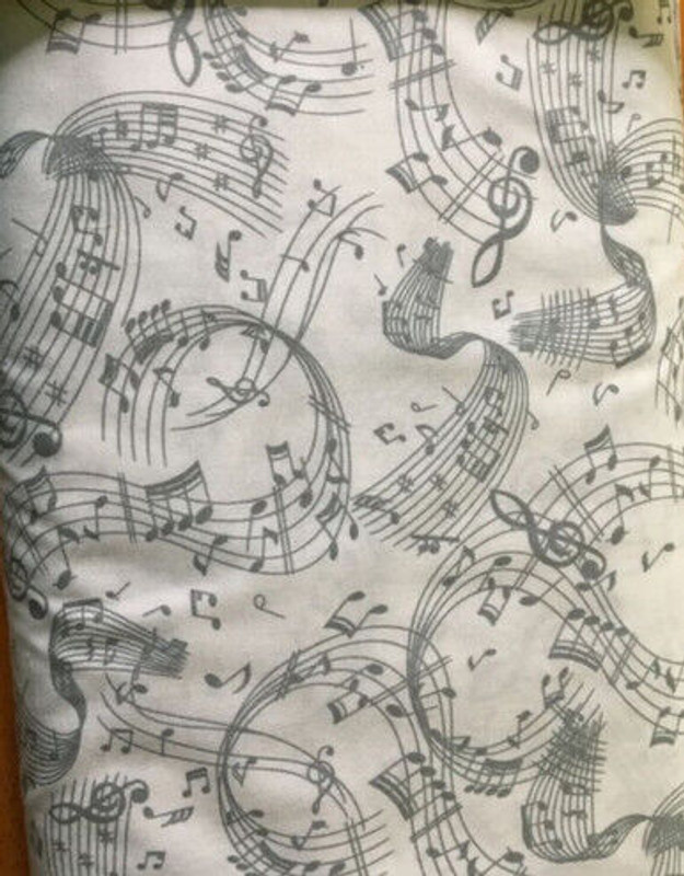Swirling Music White Gray Music Icons   Better Basics Cotton Fabric by Benartex