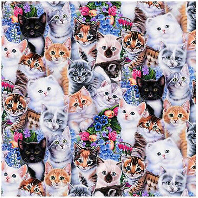 Kittens and Flowers - Animal Love and Wildlife Collection - Cotton Fabric by ...