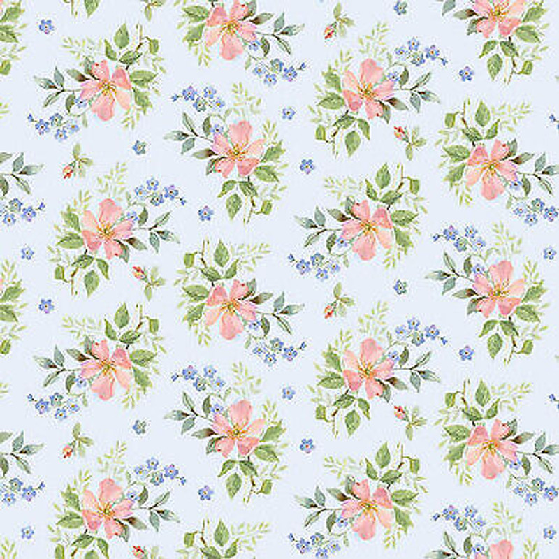 Blue Tossed Small Roses Garden Inspirations Cotton Fabric by Henry Glass Fabrics