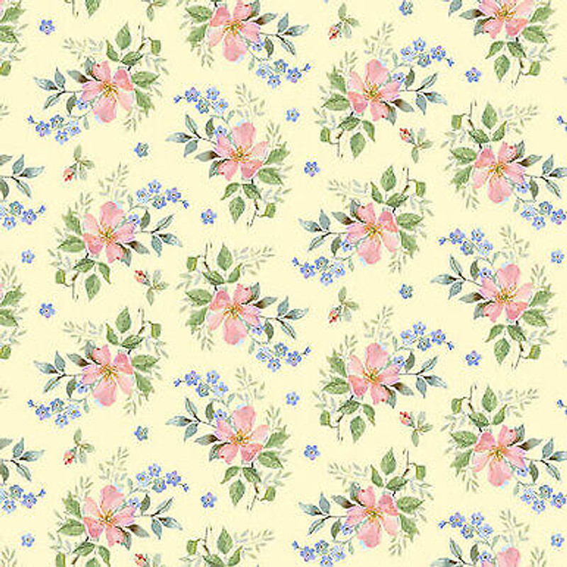 Yellow Tossed Small Roses Garden Inspirations Cotton Fabric by Henry Glass Fab