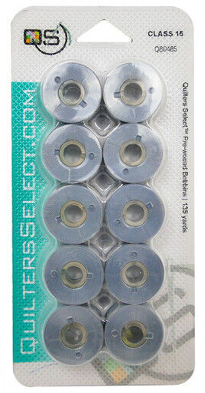 Quilters Select 0485 Medium Gray Pre wound Bobbins for Class 15 Sewing Machines