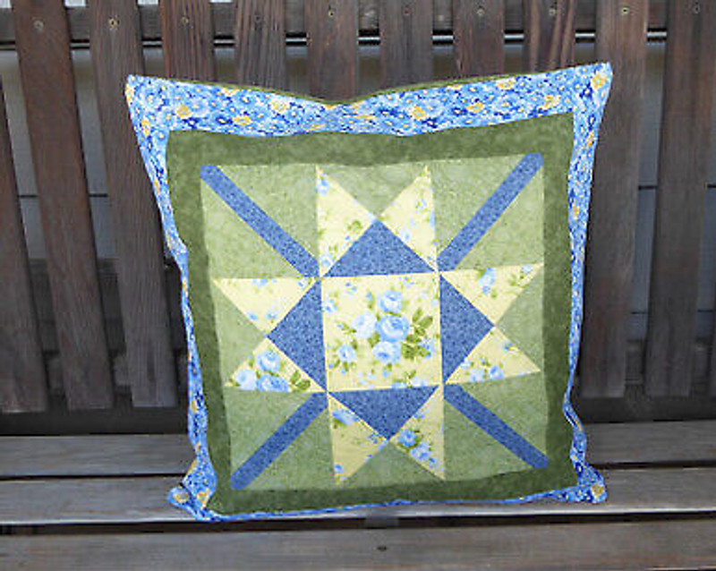 Medallion Deco Pillow with Ohio Star   Quilted and Handmade 18" and Cotton Fa...