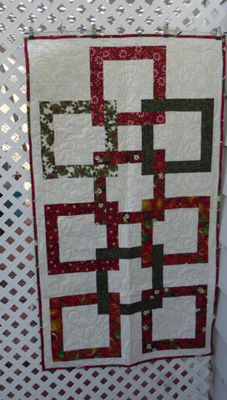 Chain Link Love 30"x54"- Table or Bed Runner Handmade by Sue Cotton Fabric