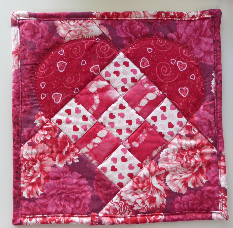 Valentine Love Mug Rug Handmade and Quilted by Sue