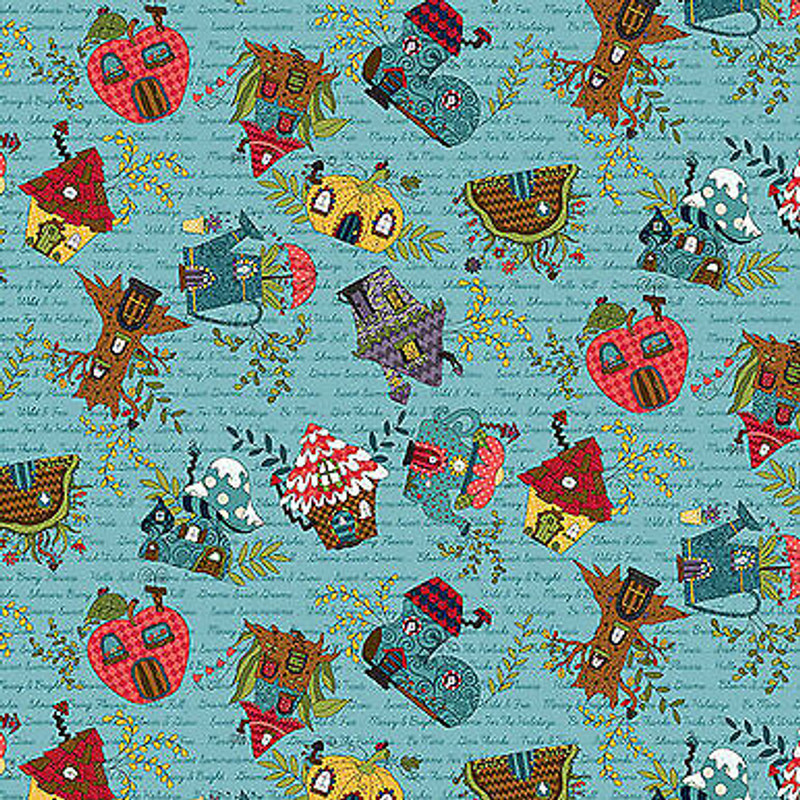 Gnome For the Holiday Houses on Blue- Cotton Fabric by Henry Glass