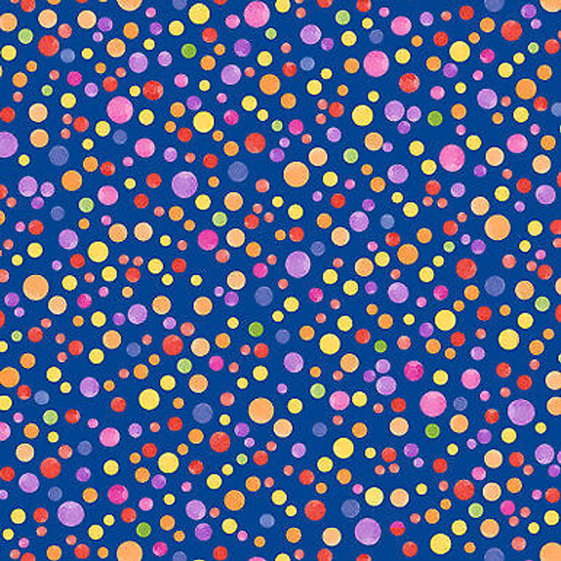 Full Bloom Floral Dark Blue Dots by P and B Textiles Cotton Fabric by the yard