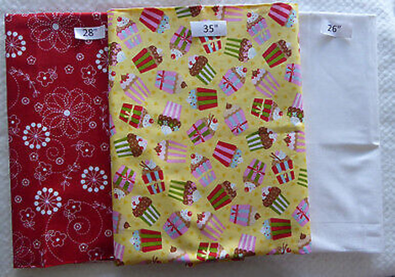 Cupcakes Yellow Red  White Cotton Fabric Bundle Last of the Best 2 Yds 17 inches