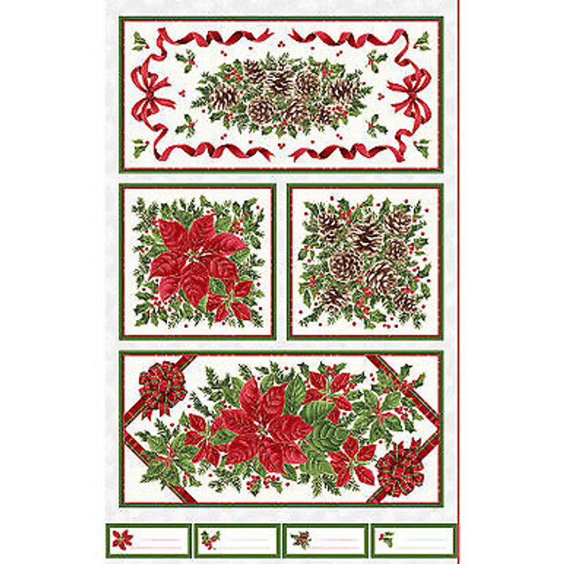 Evergreen Bows Panel White 27 x 44 Christmas Cotton Fabric by Maywood Studio