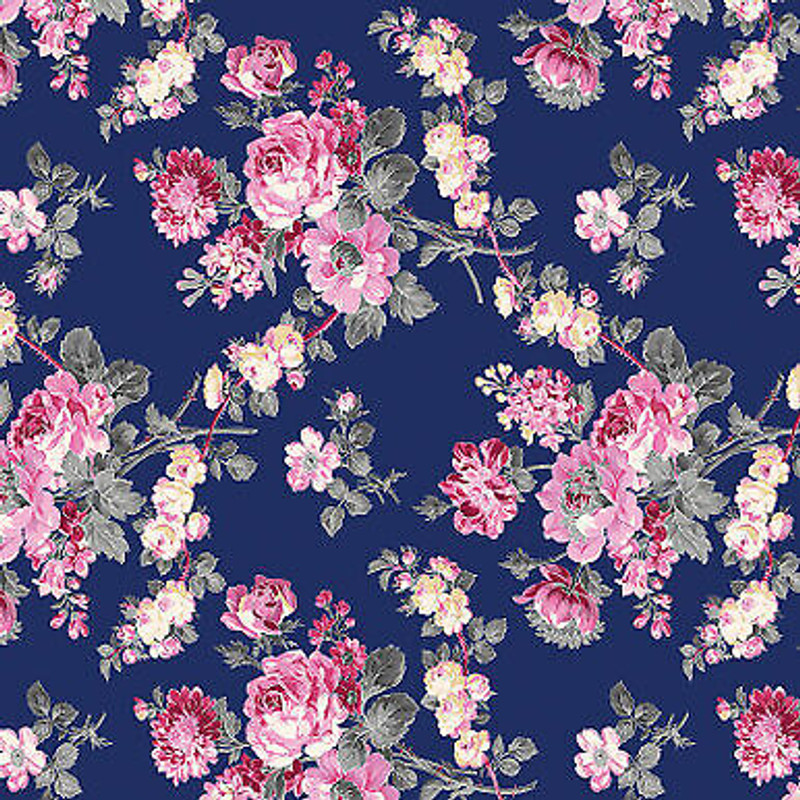 Promise Me Grandiflora Flowers Blue by Pat Sloan Cotton Fabric Benartex Sold BTY