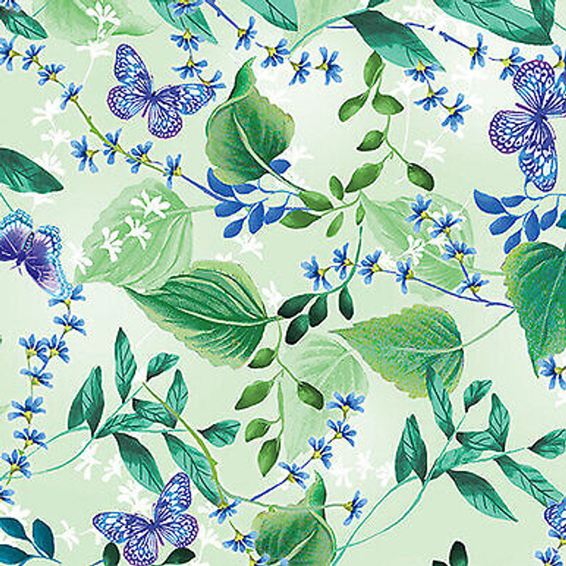 Butterfly Bliss Floral Meadow Lt. Green by Benartex by the yard