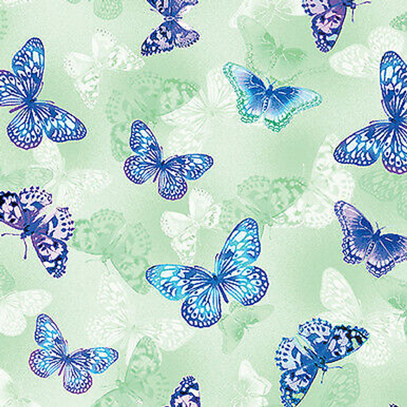 Butterfly Bliss Blissful Butterflies Lt Green Benartex by the yard