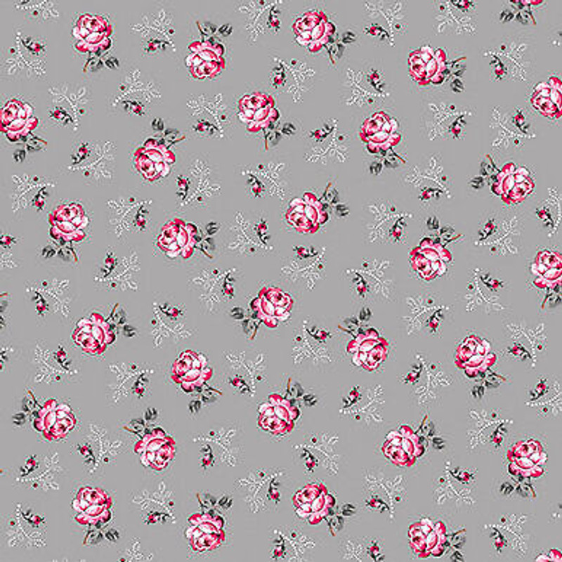Promise Me Rosebuds Gray Flowers Cotton Fabric Benartex BTY