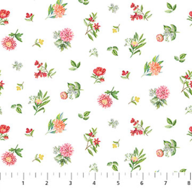 Morning Blossom Mini Floral Toss White Background Cotton Fabric by Northcott BTY