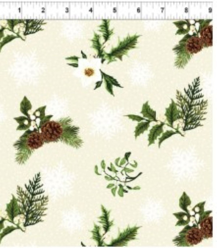 Winter Twist White Pine Cones Cotton Fabric by Jason Yenter In The Beginning