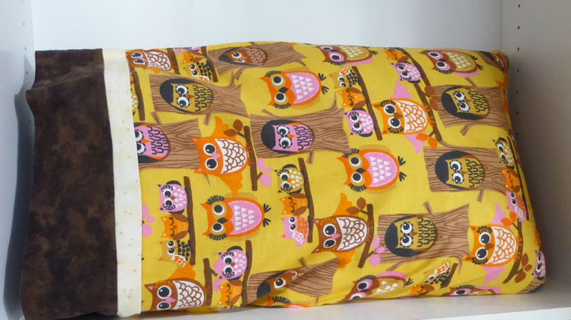 Children's Cotton Pillowcase Owls and Brown trim Standard Size 20 by 30in