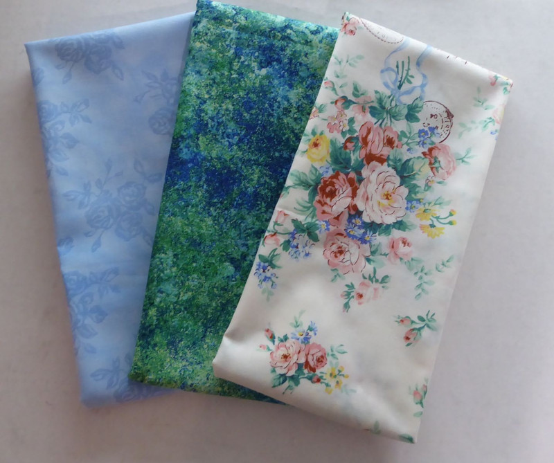 Soft Floral with Blue Rose and Blue Green Blender New Half Yard Plus Bundle