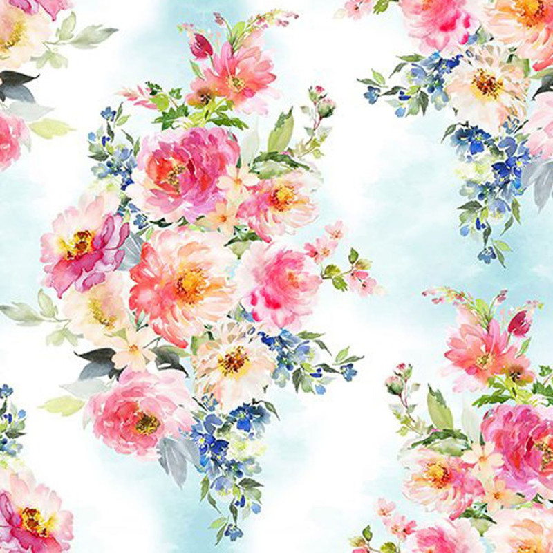 Victoria Large Flower Bouquets Floral Cotton Fabric In the Beginning by the yard