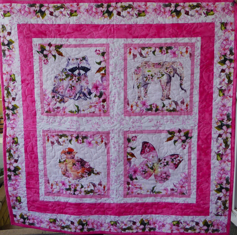 Quilted Floral Animals Wall Hanging Table Topper 34x34 Handmade Quilted