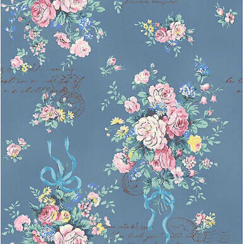 Quilt Gate Dk Blue Blooming Rose Lg Bouquet Cotton Fabric