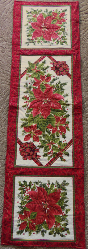 Floral Poinsettia Table Runner 16x54 Handmade and Quilted Cotton Fabric