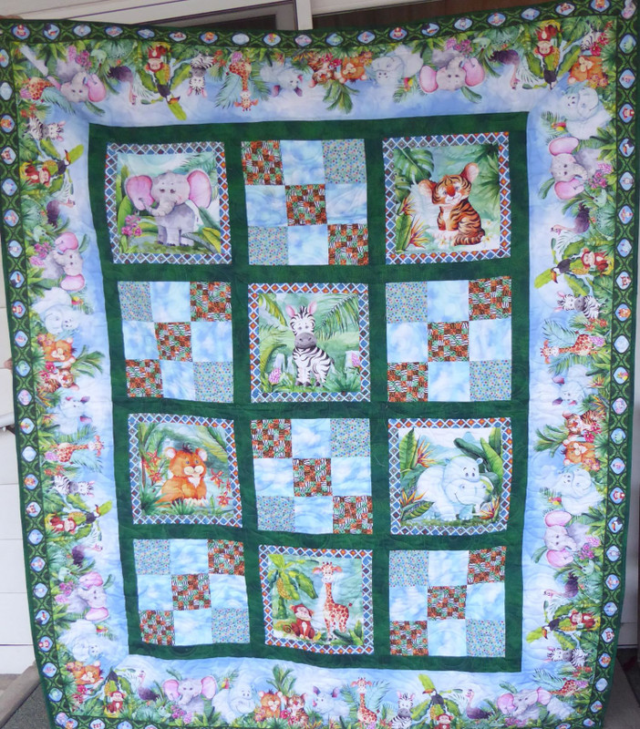 Jungle Friends Bed Quilt Cute Animals 60X72 Handmade and Quilted