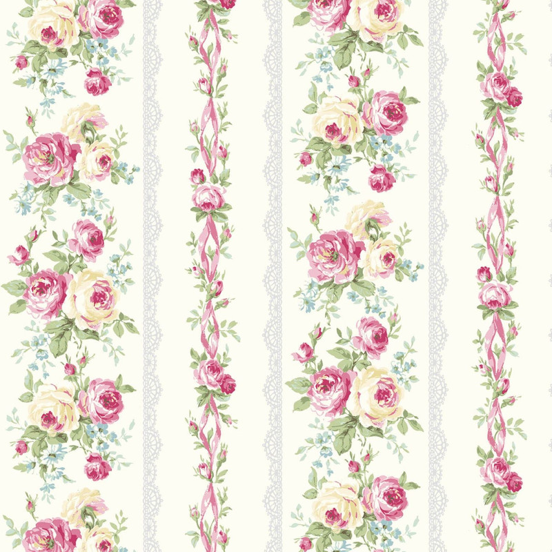 Rose Waltz Ruru Floral Stripe on Cream by Quilt Gate Sold by the Yard