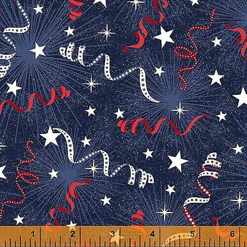 Pride and Honor Stars and Curled Ribbon Cotton Fabric by Windham Fabrics