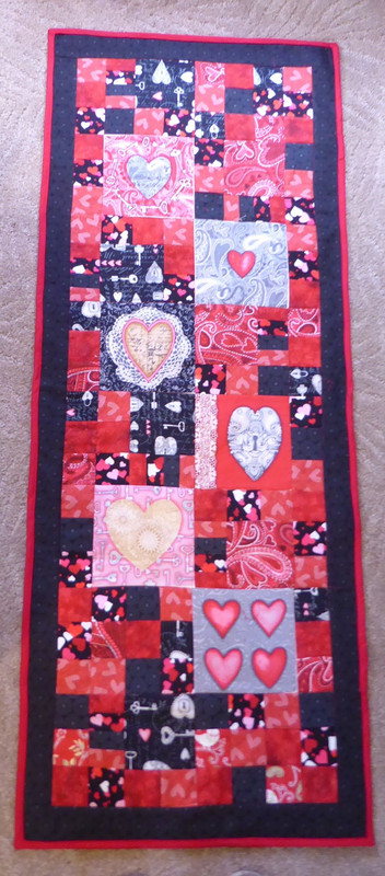 Valentine Table Runner 20x 56 Handmade by Sue Cotton Fabric