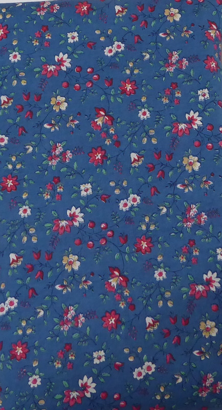 Vintage Calico Flowers Tossed on Blue Cotton Fabric BTY