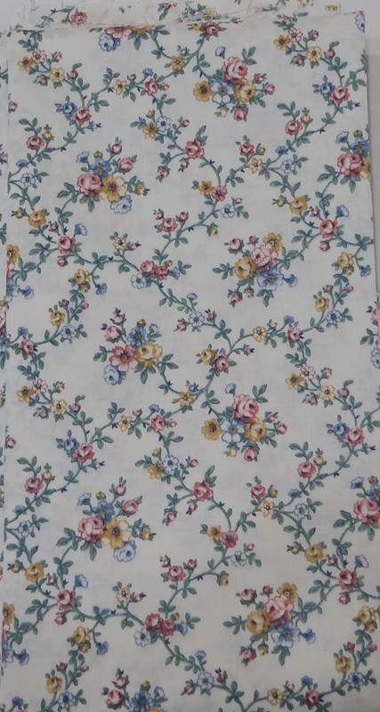Vintage colorful Flowers Tossed on Cream Cotton Fabric 1 Yd 8 Inches
