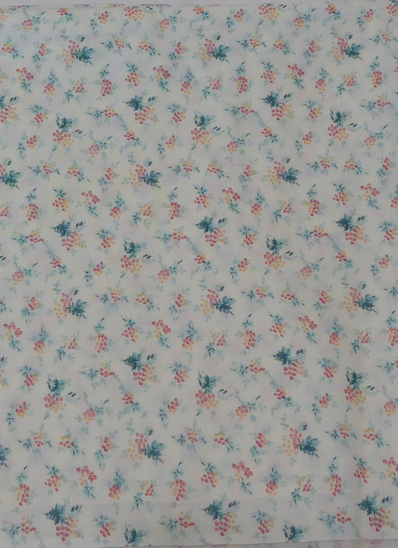 Vintage small Floral in Red and Green Cotton Fabric by the yard