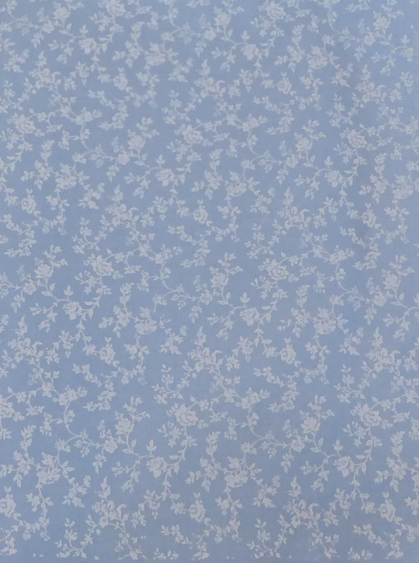 Blue Floral Vintage White Tossed Flowers Cotton Fabric 62 Inch long Piece
