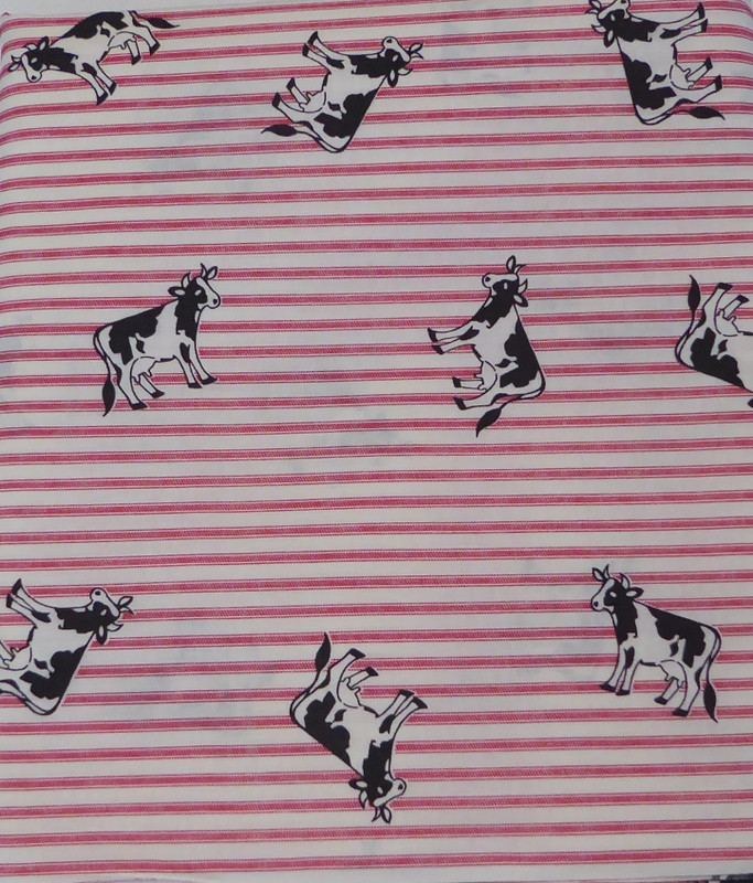 Vintage Cows on Red and White Stripes Cotton Fabric by the yard