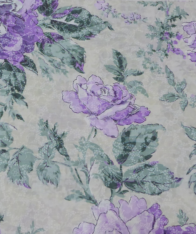 Vintage Lavender Flowers Green on Gray Cotton Fabric 56 Inch long Piece