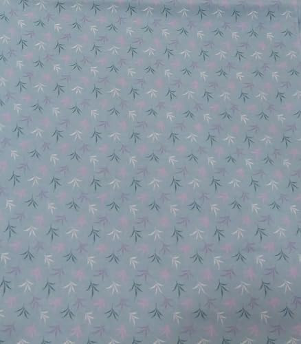 Vintage Lavender and Green on Gray Green Floral Cotton Fabric by The Yard
