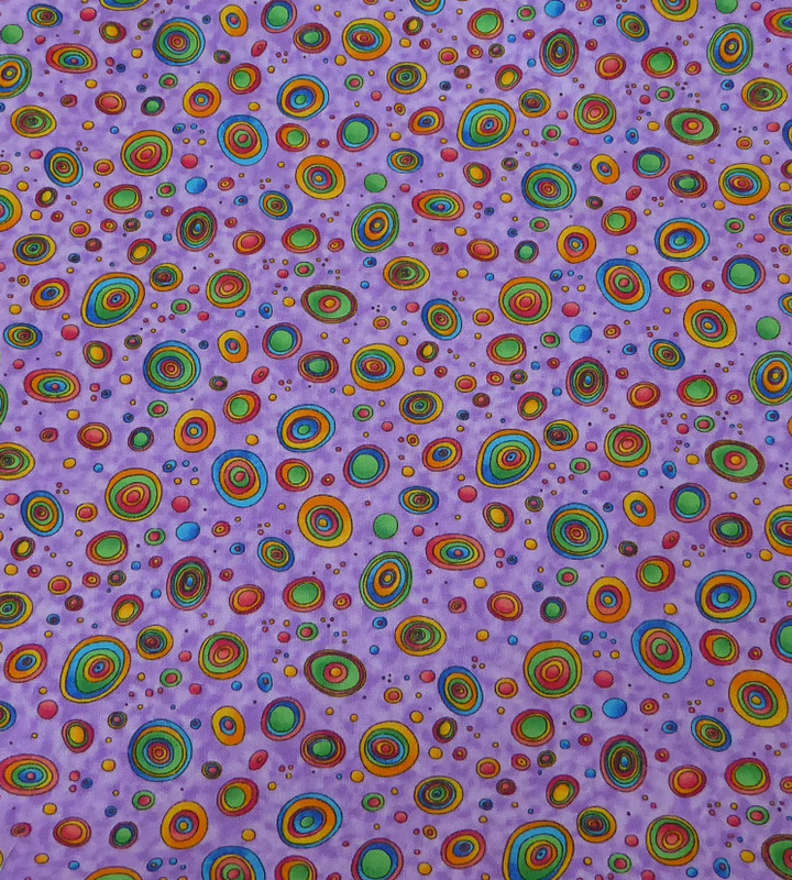 Vintage Colorful Circles on Purple Cotton Fabric by the yard
