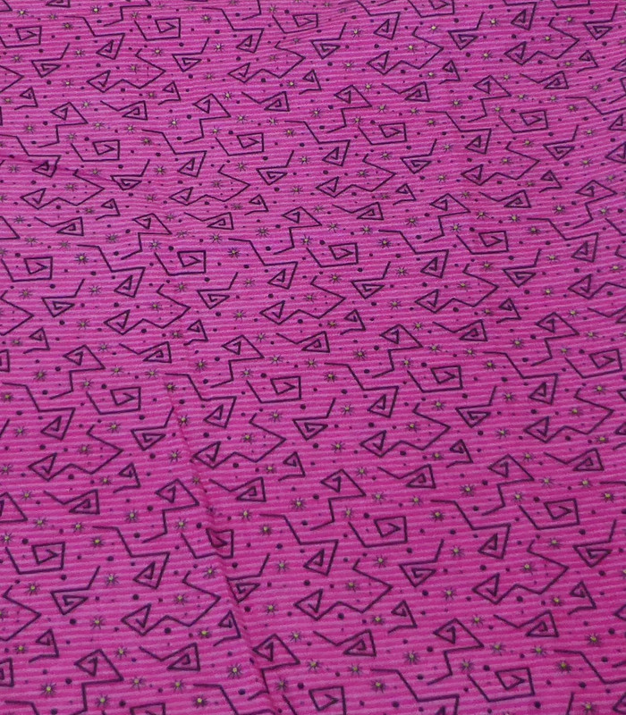 Vintage Bright Pink Geometric Lines in Black Cotton Fabric by the yard